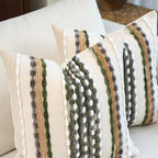 Aeckself Boho Pillow Covers 18x18 Inch Set of 2, Farmhouse Decorative Striped Square Chenille Tufted Accent Neutral Throw Pillow Covers for Living Room Couch Bed, Green - Image 2