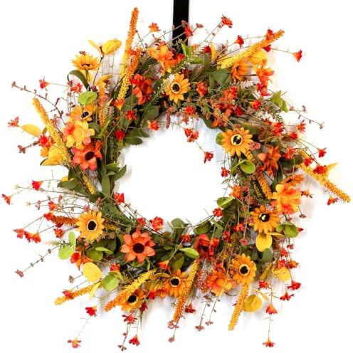 Fall Wreath for Front Door 26 inch Autumn Sunflower Harvest Outdoor - Image 6