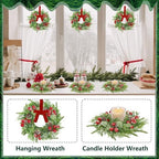 6 Pcs Mini Christmas Kitchen Cabinet Wreaths, 7.9" Red Berry Candle Ring - Image 3
