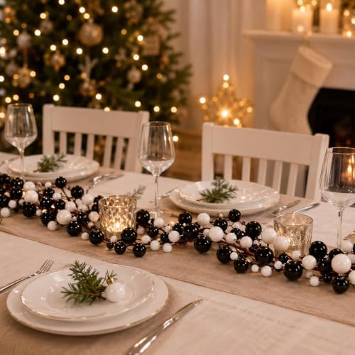 9ft Black White Christmas Ball Garland Ornaments, Gothic Xmas Tree Garland - Image 7