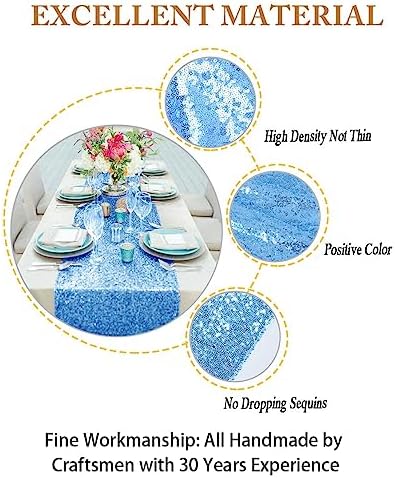 ShinyBeauty Sequin Table Runners Baby Blue 12x108 Inch 10PCS Sparkle Fabric Table Cover Runner 108" Long Birthday Party Supplies Glitter Decorative Table Linens for Wedding Banquet Baby Shower - Image 3