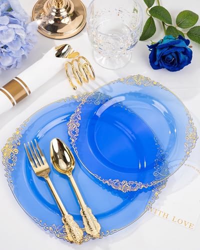 Nervure 175Pcs Blue Plastic Plates, Disposable Party Plates for 25 Guests - Image 5