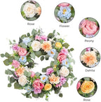 Spring Wreaths for Front Door,Summer Wreath with Peony Rose and Dahlia Flowers,24 Inch Floral Door Wreath for All Seasons Outside Outdoor Indoor Wall Wedding Holiday Home Decor - Image 3