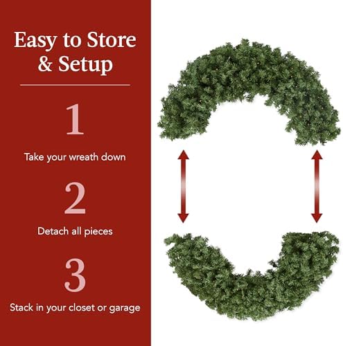 Best Choice Products 60in Large Artificial Pre-Lit Fir Christmas Wreath Holiday Accent Decoration for Door, Mantel w/Red Lighted Bow, 375 LED Lights, 930 PVC Tips, Power Plug-in - Image 6