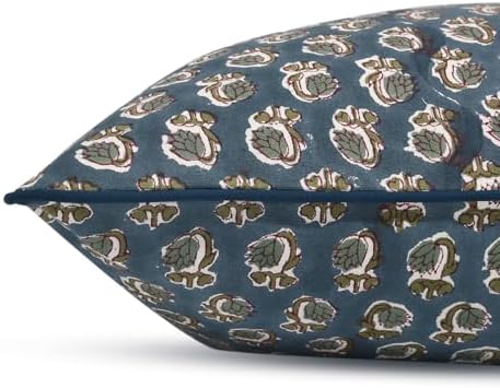 Ridhi Block Print Peacock Blue Pillow Cover 16" x 16" (Pack of 2) Decorative Couch Pillows for Living Room, Farmhouse Chic Boho Cute Outdoor Pillows Covers Gifts for Spring, Mother's Day - Image 4