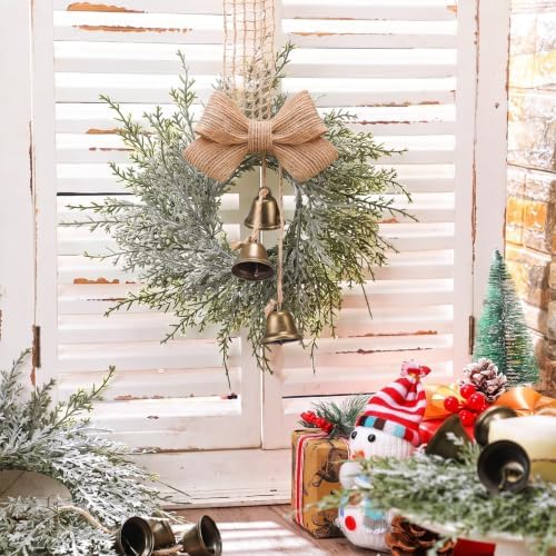 Civaner 6 Pcs 10" Mini Christmas Cabinet Wreaths with Bells and Ribbon - Image 2