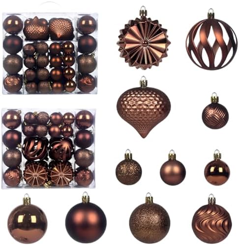 Christmas Tree Balls Ornaments Set, 48 Pcs Shatterproof Plastic Decorative Baubles Shiny Hanging Ball Ornaments for Xmas Tree Holiday Party Wedding Decoration, Coffee by Unknown