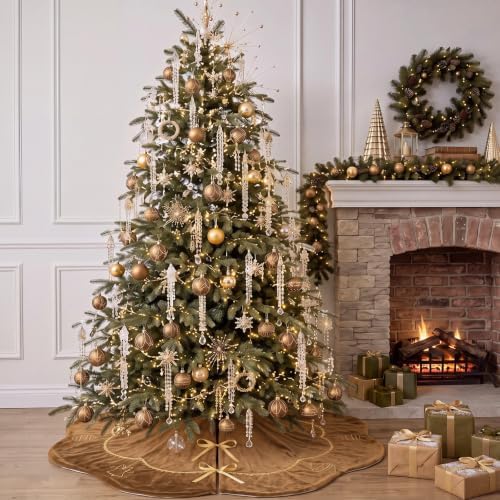 Blueweenly Brown Velvet Christmas Tree Skirt 48 in Vintage Tree Skirt - Image 4