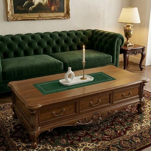 Signature Linen™ by D'Moksha, Forest Green Chambray Table Runner 48 Inches, 100% Pure Linen, Hemstitch, Coffee Table Runner, 14 x 48 Inch for Dresser Tables- Fall, Weddings, Outdoor Hosting - Image 2