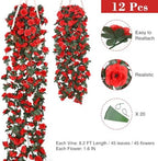 BLEUM CADE 12Pcs 16.4Ft Fake Flower Garland Artificial Rose Vines - Image 2