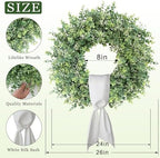 26" Artificial Eucalyptus Wreath with Sash for Front Door Decoration(Green) - Image 5