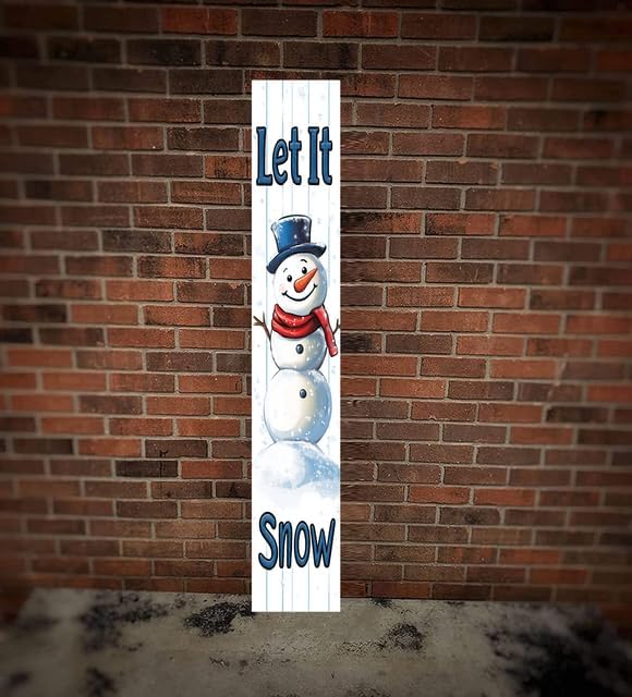 Let it snow Porch Board Welcome Sign for Front Door Porch Deck Patio or Wall - Indoor Outdoor Decorative Christmas Holiday Farmhouse Rustic Vertical Porch Decor - Image 2