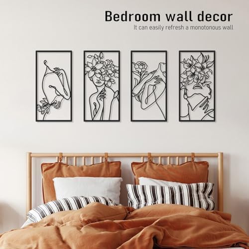 Black Metal Abstract Wall Art, Minimalist Woman Flower Bathroom Wall Decor - Image 3
