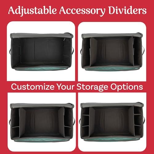 Christmas Ornament Storage Box - Christmas Ornament Organizer Storage Box with 3 Trays, Adjustable Grids, and Large Front Zipper Pocket - Fits up to 72 Bulbs and Decorations by Elf Stor (Green) - Image 4