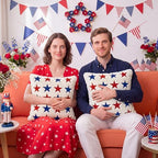 Tiamon 4 Pcs Patriotic 4th of July Throw Pillow Covers 18 x 18 Inch USA Flag American Plush 3D Embroidered Pillow Cases Red White Blue Stars Cushion Covers for Independence Day Decor Sofa Bed Home - Image 3