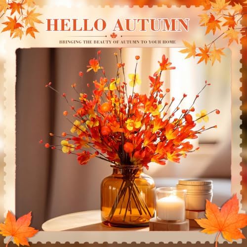 12 Pcs Artificial Fall Flowers 17" Pumpkin Picks with Berry Stems - Image 5