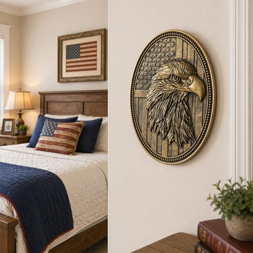 Vintage American Eagle Wall Sculpture, Antique Wall Decor, 4th of July Decor, Hand Painted Wall Decoration with Embossed Eagle Design, 250 Anniversary USA Decor, Patriotic Decoration for Bedroom Living Room Hallway, Housewarming Gifts - Image 2