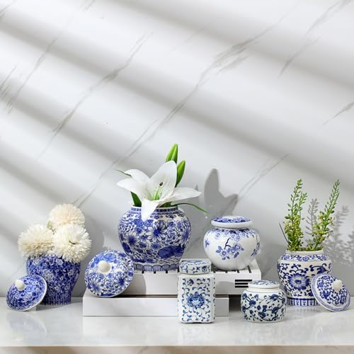 6 Pcs Small Blue and White Vases Chinoiserie Porcelain Vase, Novelty by Hushee