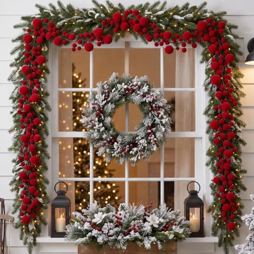 2 Pcs 6 ft Red Velvet Christmas Ball Ornament Garland - Image 5
