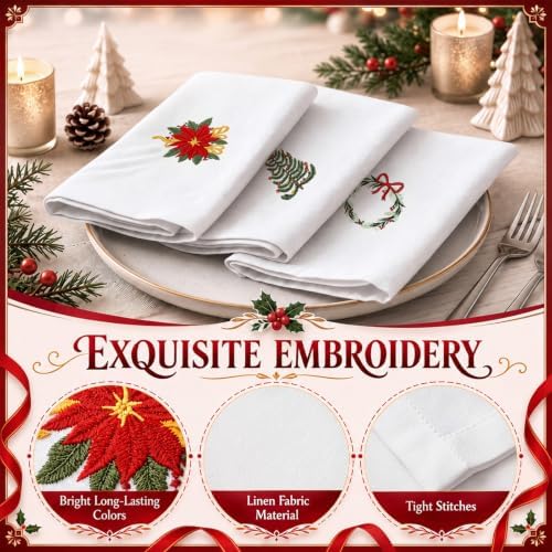 Christmas Cloth Napkins Linen Dinner Napkin, Set of 24, White - Image 3