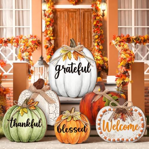 Moucuny Set of 6 Farmhouse Outdoor Fall Porch Decoration for Home, Pumpkin - Image 2