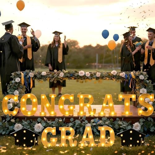 Honoson 14 Pcs Congrats Grad Lights up Sign with 2 Cap Lights Party - Image 6