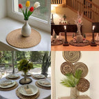 JEUIHAU Set of 8 Water Hyacinth Braided Placemat, 13 Inch Round Placemats Rattan Placemats, Natural Wicker Seagrass Rattan Placemats for Dining Table, Decoration - Image 6
