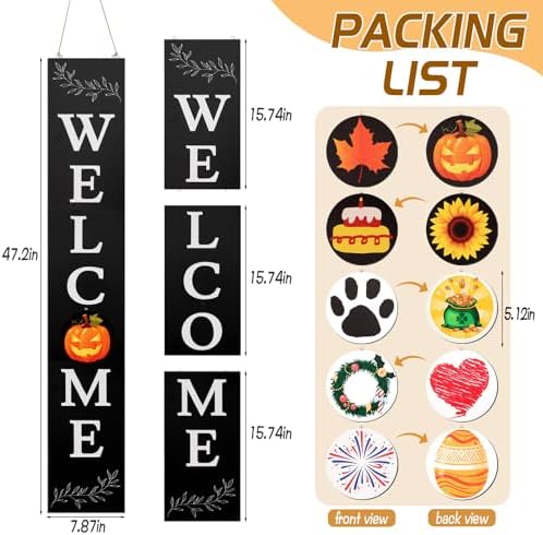Welcome Sign for Front Porch Standing - 47" Interchangeable Wooden Leaner Sign with Interchangeable Seasonal Icons for Outdoor Farmhouse, Christmas Easter Fall Halloween Seasonal Decor - Image 2