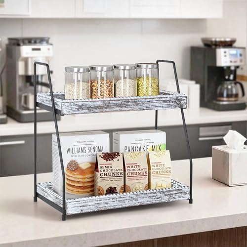 Gurfuy Bathroom Vanity Organizer 2-Tier Wood Countertop Storage Counter Shelf for Makeup Skincare Perfume Jewelry Tray Spice Rack White - Image 5