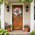 24-Inch Spring Wreath for Front Door with Hydrangeas Dahlias Daisy Silk Flowers and Berry Greenery for All Seasons Indoor Outdoor Wedding Farmhouse Porch Wall Living Room Home Wedding Decor - Image 4