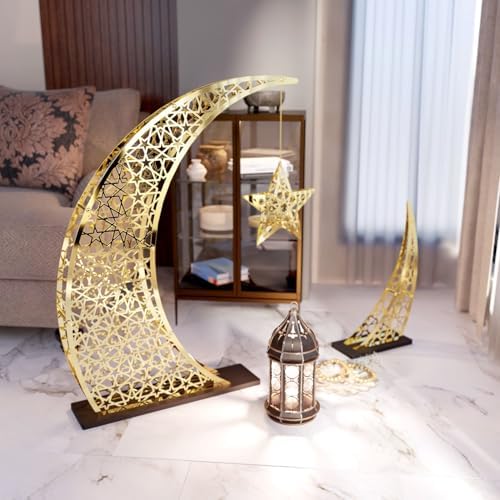 Ramadan Crescent Moon Decor Islamic Home Decoration for Eid Muslim Gifts (Shiny Gold, 54x40 inches | 137x102 cm) - Image 2