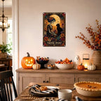 Vintage Metal Tin Sign Halloween Skeleton Woman Black Cat Flower Garden Gothic Wall Art for Home 6×8 Inches with Metal Frame - Image 4
