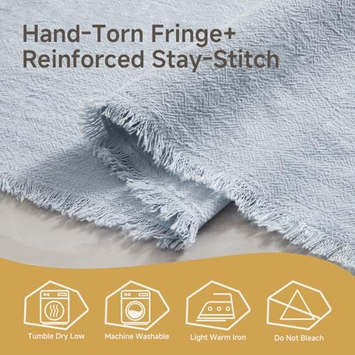 KINGSTONE 14 x 120 Inches Frayed Edge Table Runner, 270G Heavyweight Sand Washed Slub Texture Cotton Linen for Modern Farmhouse, Rustic Home Decorations Dining Room Wedding Boho Decor, Light Blue - Image 7