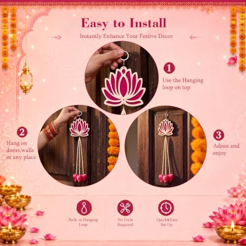 Pinkunn 12pcs Lotus Hangings for Diwali Home Indian Pooja Decor(Tassel) - Image 4