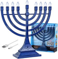 Zion Judaica Hanukkah LED Menorah Battery-Powered, Blue, 11.75” H x 3.5" D by ZionJudaicaLtd