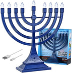 Zion Judaica Hanukkah LED Menorah Battery-Powered, Blue, 11.75” H x 3.5" D by ZionJudaicaLtd