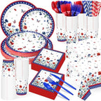 Funnymoom 218 Pcs Patriotic Floral Party Decorations Paper Plates Serve 24 by Funnymoom