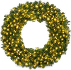Best Choice Products 36in Large Artificial Pre-Lit Fir Christmas Wreath Holiday Accent Decoration w/ 150 LED Lights, 300 PVC Tips by BestChoiceProducts