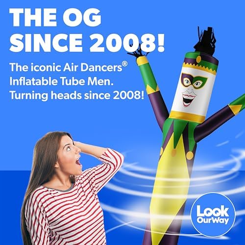 LookOurWay Air Dancers Wacky Waving Inflatable Tube Man Set - 20 Feet Tall Inflatable Dancing Man with Blower for Business Advertising - Mardi Gras Jester - Image 2