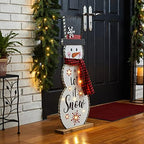 Glitzhome 36" H Lighted Wooden Christmas Snowman Porch Décor Standing Porch Sign Merry Christmas Welcome Sign Holiday Party Outdoor Indoor Xmas Decorations - Image 2