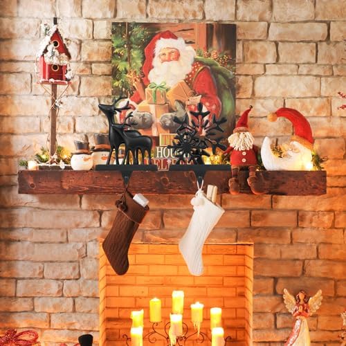 Christmas Stocking Holders for Mantle Set of 2, Anti-Slip Retro Black Bronze Christmas Reindeer and Snowflake Stocking Hangers, Metal Stocking Holder for Christmas Fireplace Mantel Decorations - Image 5