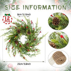 12 Pcs 9 Inch Christmas Wreaths for Kitchen Cabinet Artificial Cedar Pine Hanging Wreath with Red Berries Pine Needles for Front Door Xmas Swag Wreaths for Christmas Winter Farmhouse Home Decorations - Image 3