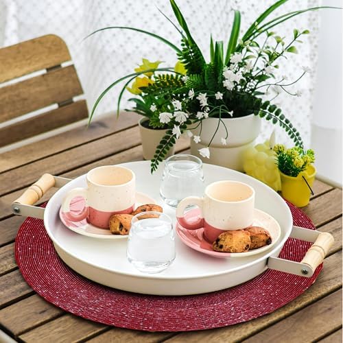Lightnpro Handmade Beaded Placemats Set of 4 – 13 Inch Round Maroon Charger Mats | Handcrafted Artisan Table Accessories, Elegant Decorative Dining Table Décor for Holidays & Celebrations - Image 5