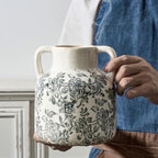 Ceramic Vase with Handles, Vintage Utensil Holder, Flower Decorative Vase Chinoiserie Decor Rustic Farmhouse Retro Floral Vases for Table Bookshelf Mantel Kitchen Living Room Office - 6.7” Gray 017 - Image 3