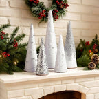 Realspring 5 Pcs Silve and White Christmas Cone Tree Centerpiece Decor - Image 2