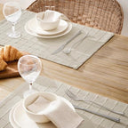 ZeeMart Artisanal Grid Decorative Linen Placemats Set of 6, Ivory - Image 3