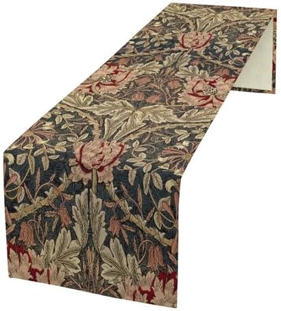 William Morris Style Table Runner for Table Decor, Art Blue Vintage Botanical Flower Rustic Floral Bird Printed for Kitchen Dining Room Living Room Farmhouse Party Holiday Decorate 13" x 120" by LIZIMI