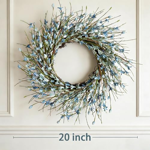 20inch Artificial Forsythia Flower Wreath, All Year Around Wreath for Front Door, Wedding Window Home Wall Indoor Front Door Decor (Blue, 20in) - Image 4