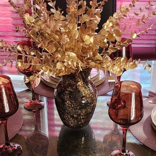 Mosaic Glass Vase, 8" H, Beautiful Mosaic Brown Glod Vase for Living Room Bedroom Bouquets, Handmade, Home Decor, Brown Glod - Image 4