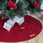 36-Inch Cable Sweater Knit Christmas Tree Skirt with Wooden Toggles, Burgundy by StarryDynamo